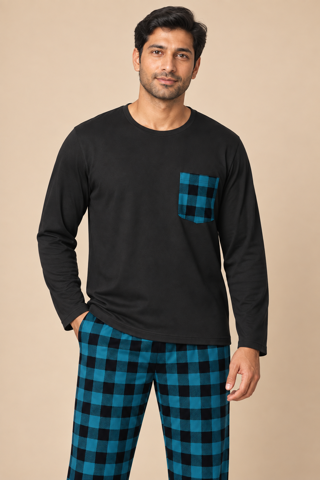 Men’s Checked Winter Pyjama Set with Long-Sleeve Top and Trousers