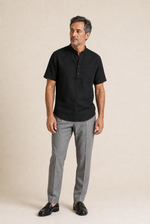 Men's Grandad Collar Shirt with Short Sleeves