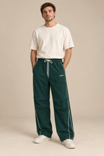 Men’s Wide-Leg Casual Trousers with Contrast Side Piping
