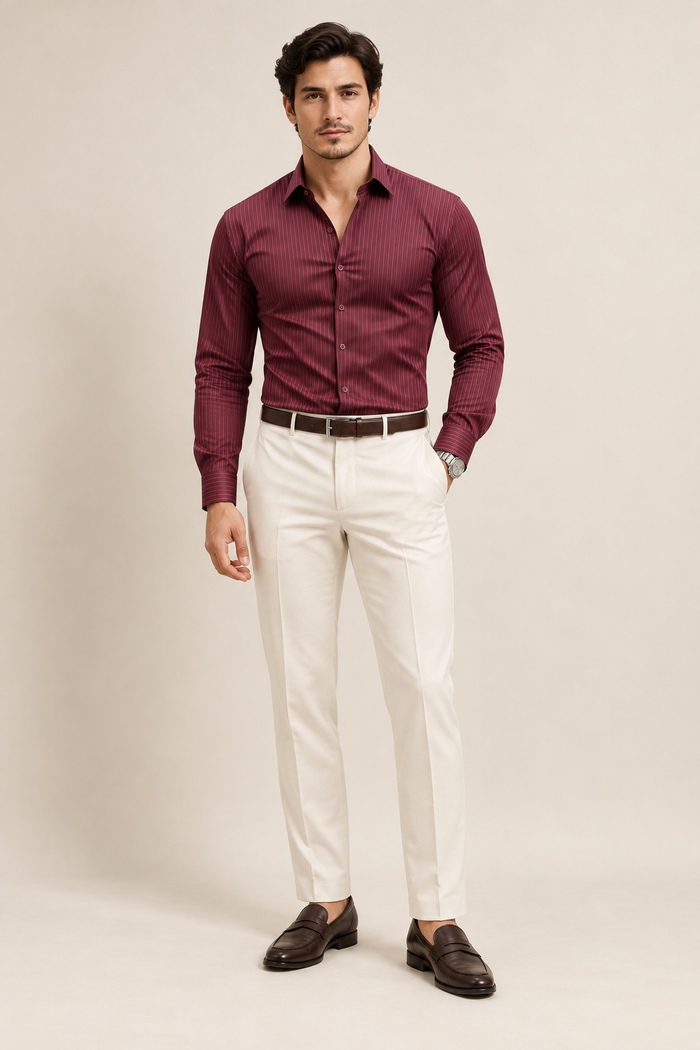 Men's Muscle Fit Long Sleeve Striped Shirt