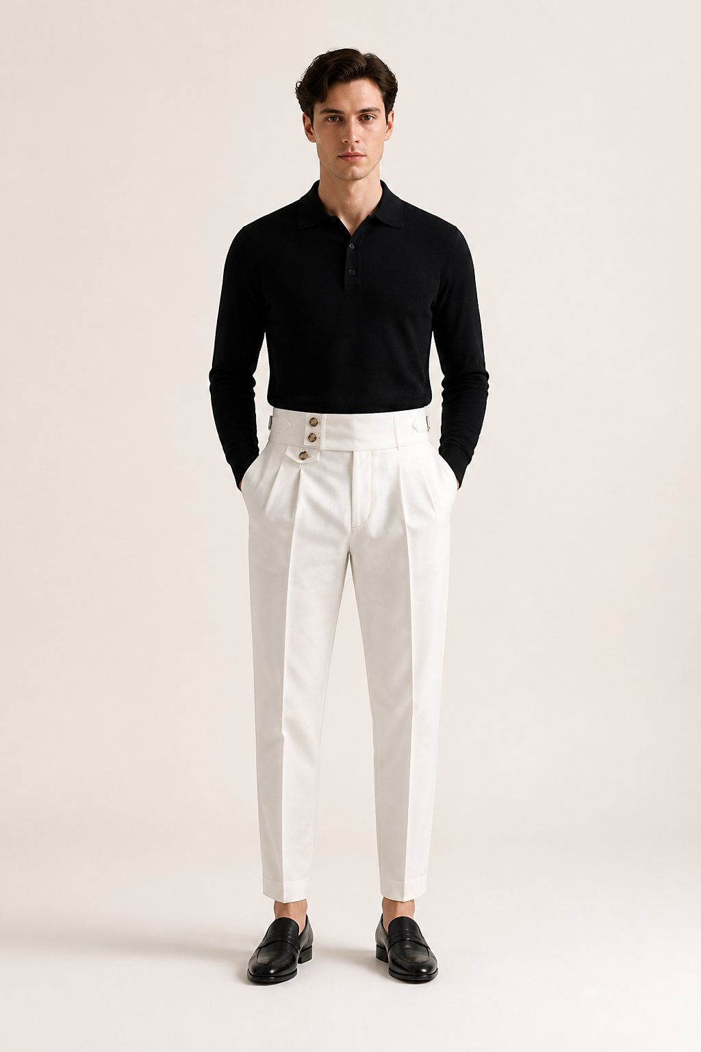 Men's Slim Fit Tailored Trousers with High Waist