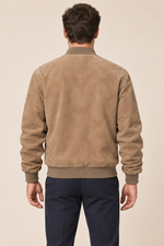 Men’s Suede-Finish Pigskin Leather Bomber Jacket with Ribbed Trims