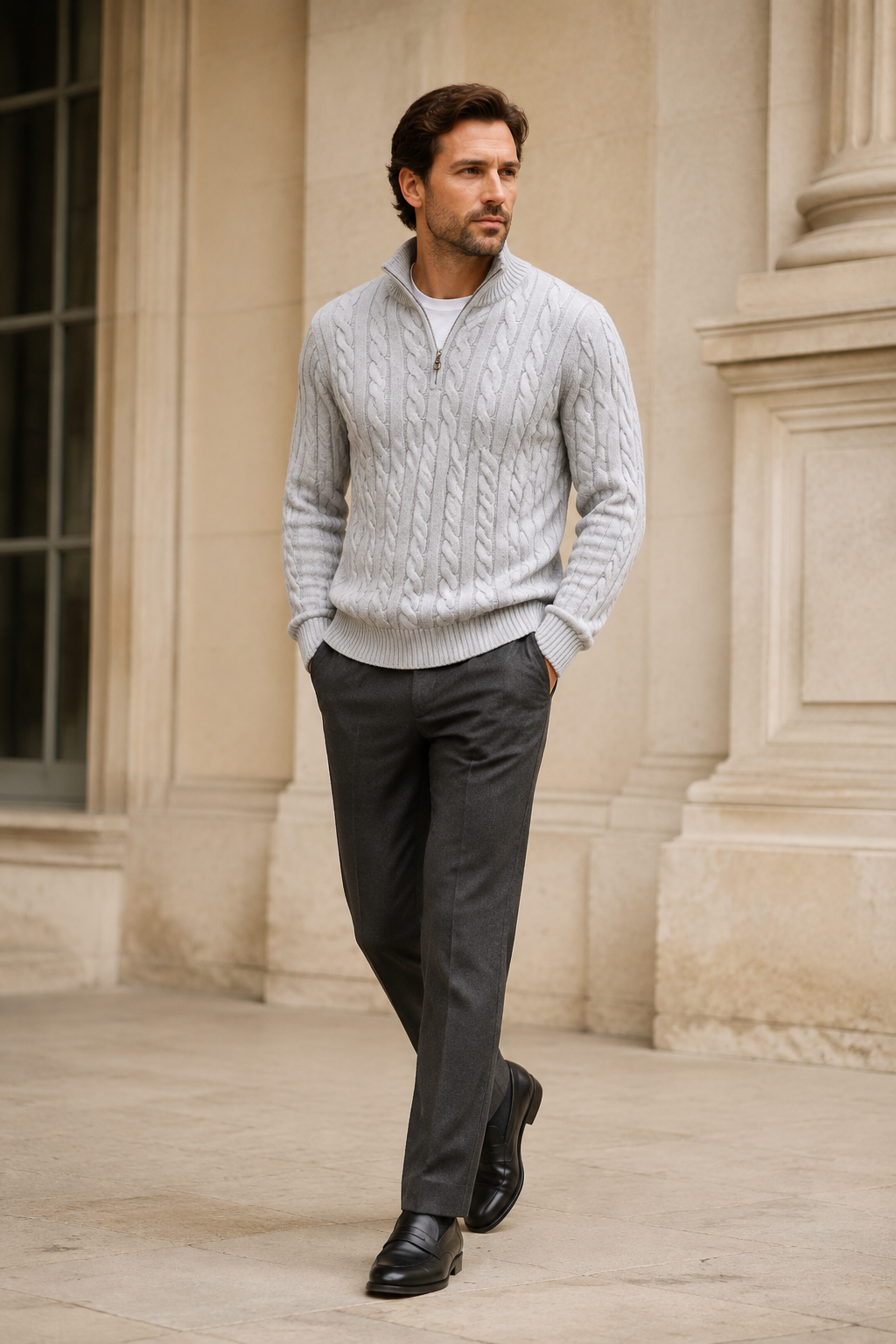 Men's Cable Knit Half Zip Jumper