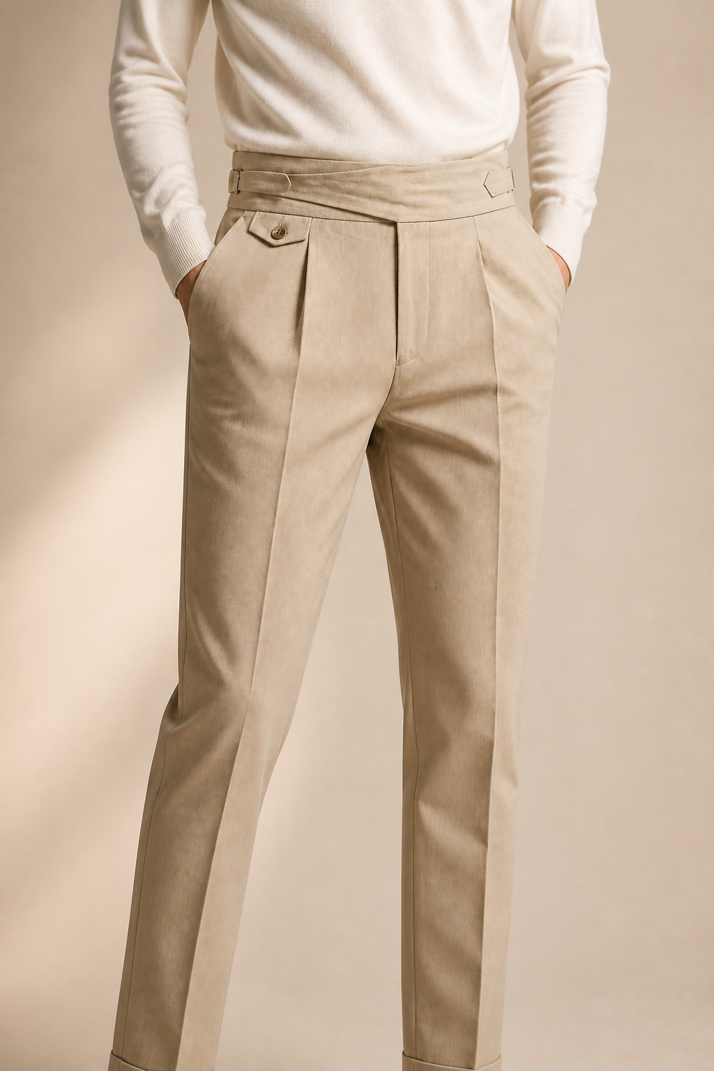 Men's Straight Leg Cotton Trousers with High Waist