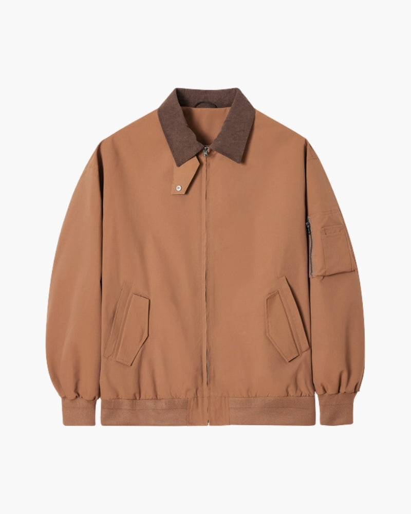 Men’s Zip-Up Harrington Jacket with Contrast Collar