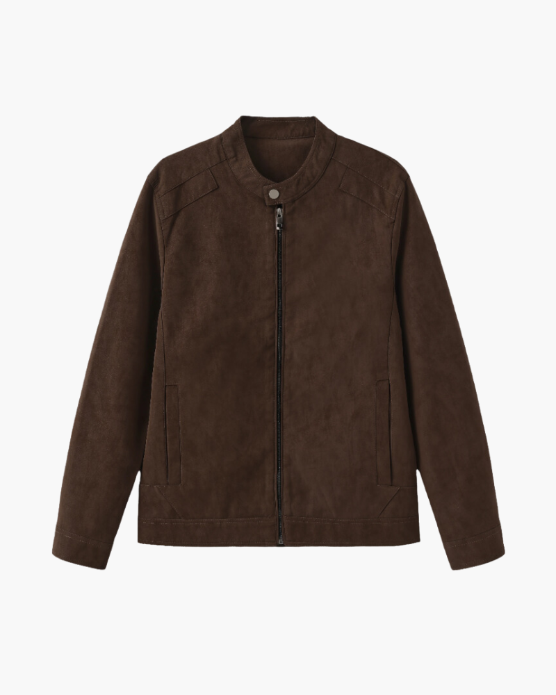 Men’s Suede-Look Zip-Up Jacket with Stand Collar
