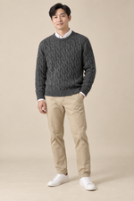 Men’s 100% Merino Wool Cable-Knit Crew-Neck Jumper