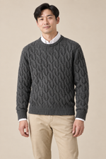 Men’s 100% Merino Wool Cable-Knit Crew-Neck Jumper
