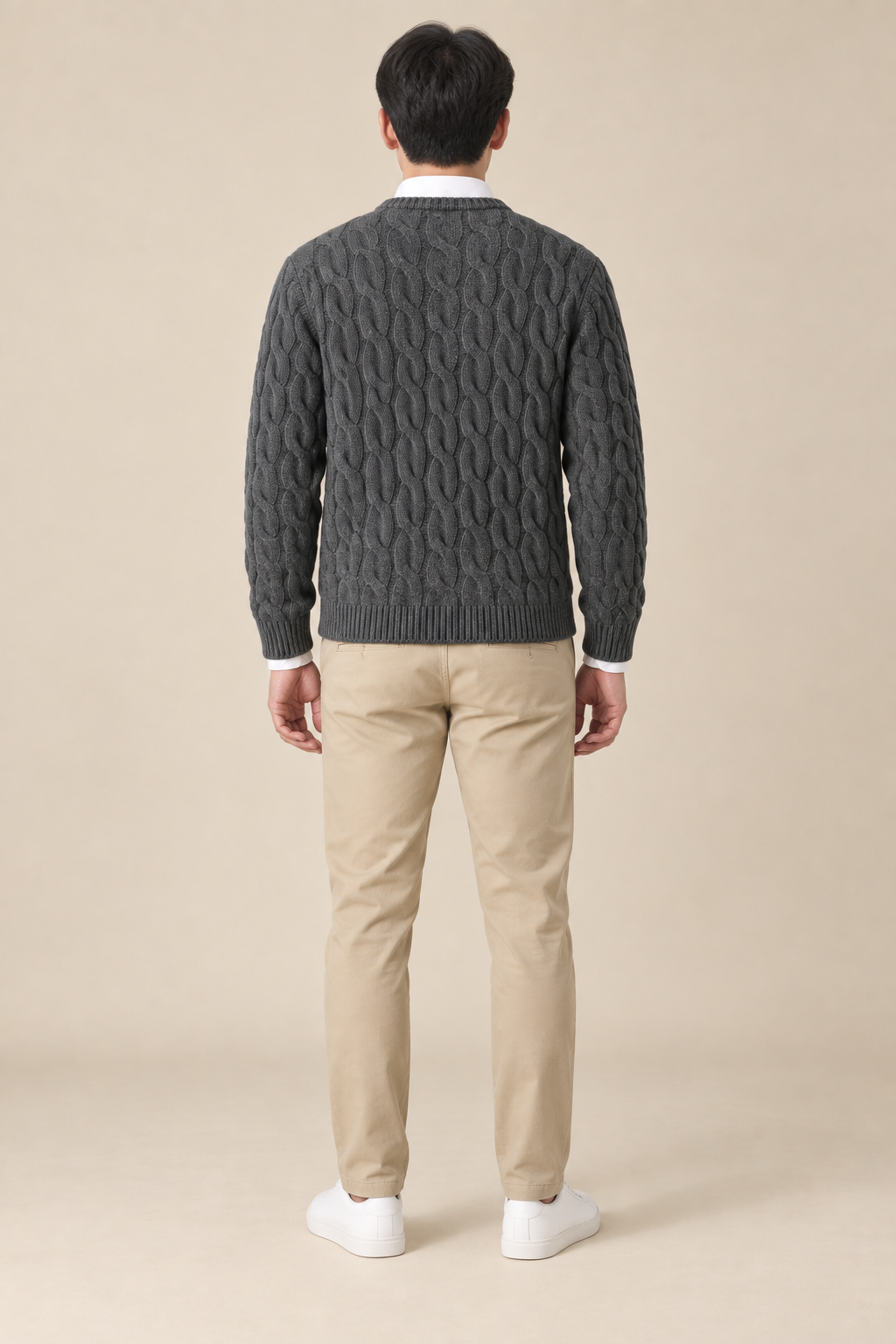 Men’s 100% Merino Wool Cable-Knit Crew-Neck Jumper