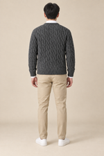 Men’s 100% Merino Wool Cable-Knit Crew-Neck Jumper