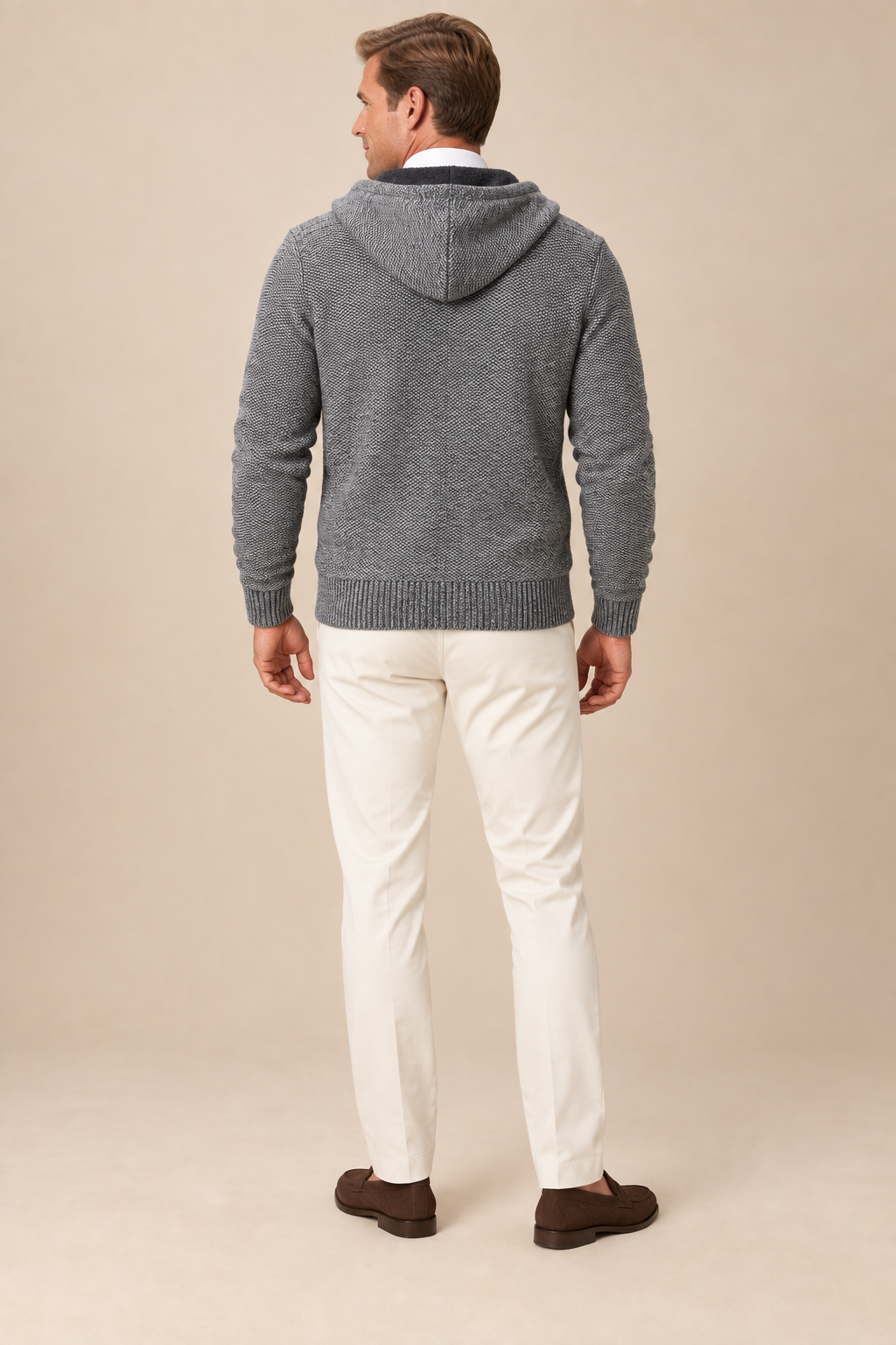 Men’s Hooded Knit Zip-Up Cardigan with Front Pockets