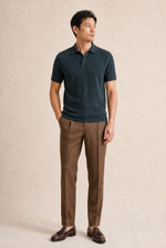 Men's Waffle Knit Polo Shirt with Short Sleeves