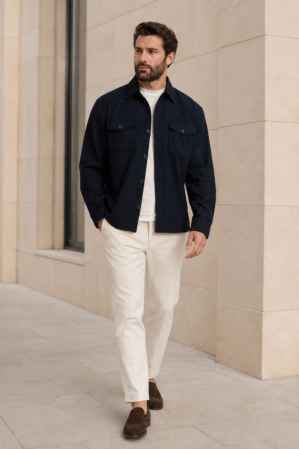 Men's Stretch Twill Overshirt with Chest Pockets