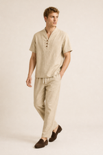 Men's Co-ord Set with Short Sleeve Shirt and Drawstring Trousers
