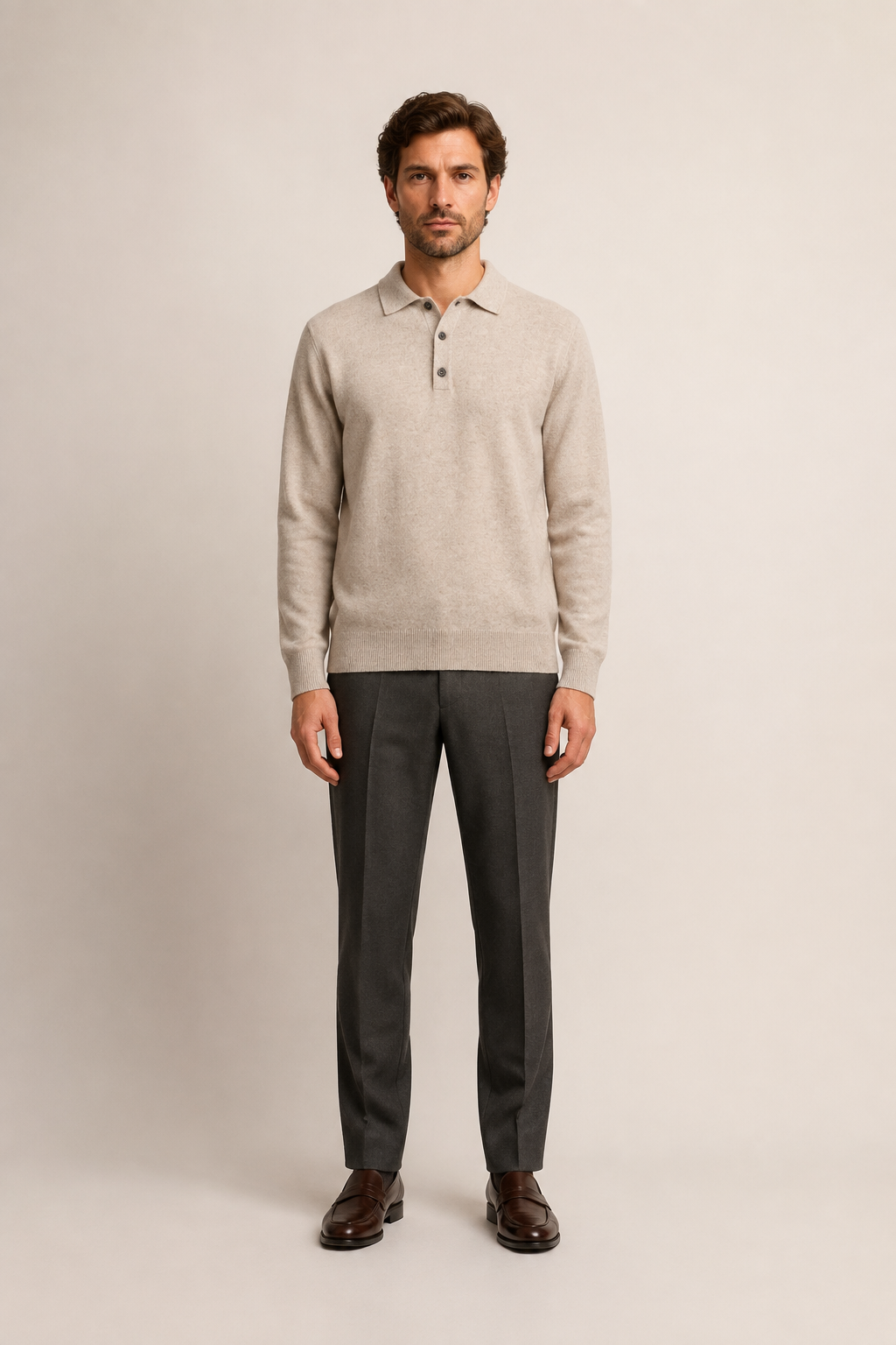 Men's Long Sleeve Knitted Polo Shirt