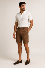 Men's Pleated Bermuda Shorts with Mid-Rise Waist