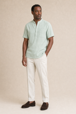 Men's Grandad Collar Shirt with Short Sleeves