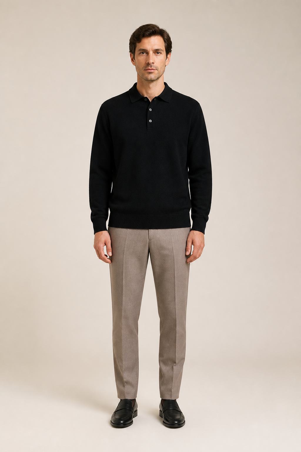 Men's Long Sleeve Knitted Polo Shirt