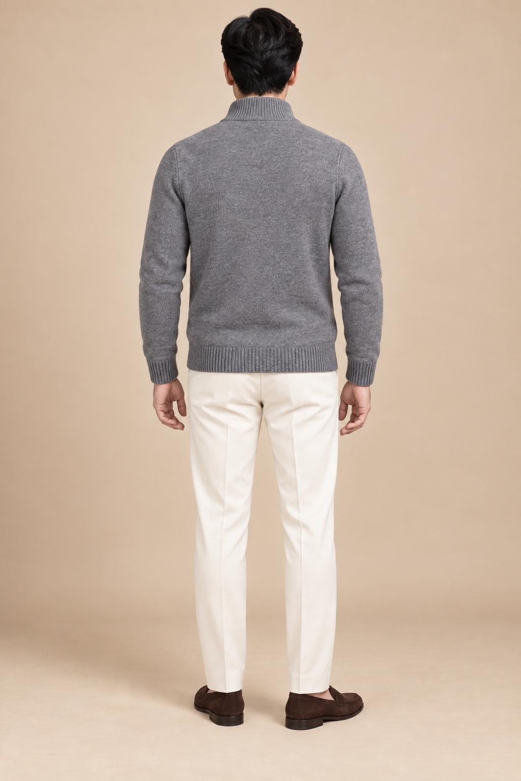 Men’s Cable Knit Zip-Up Cardigan with Stand Collar