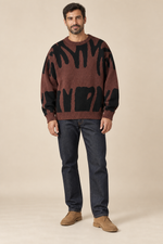Men’s Abstract Pattern Knit Crew-Neck Jumper with Ribbed Trims