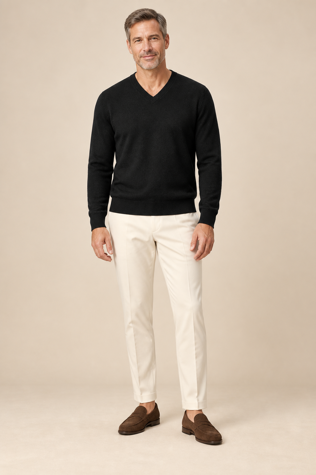 Men’s Fine Knit V-Neck Jumper with Ribbed Trims