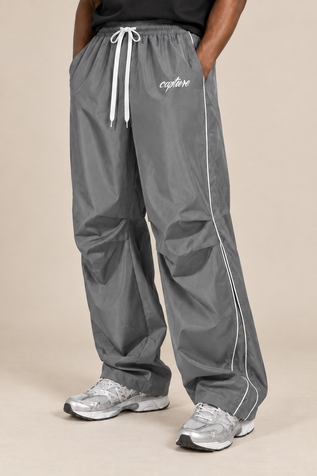 Men’s Wide-Leg Casual Trousers with Contrast Side Piping