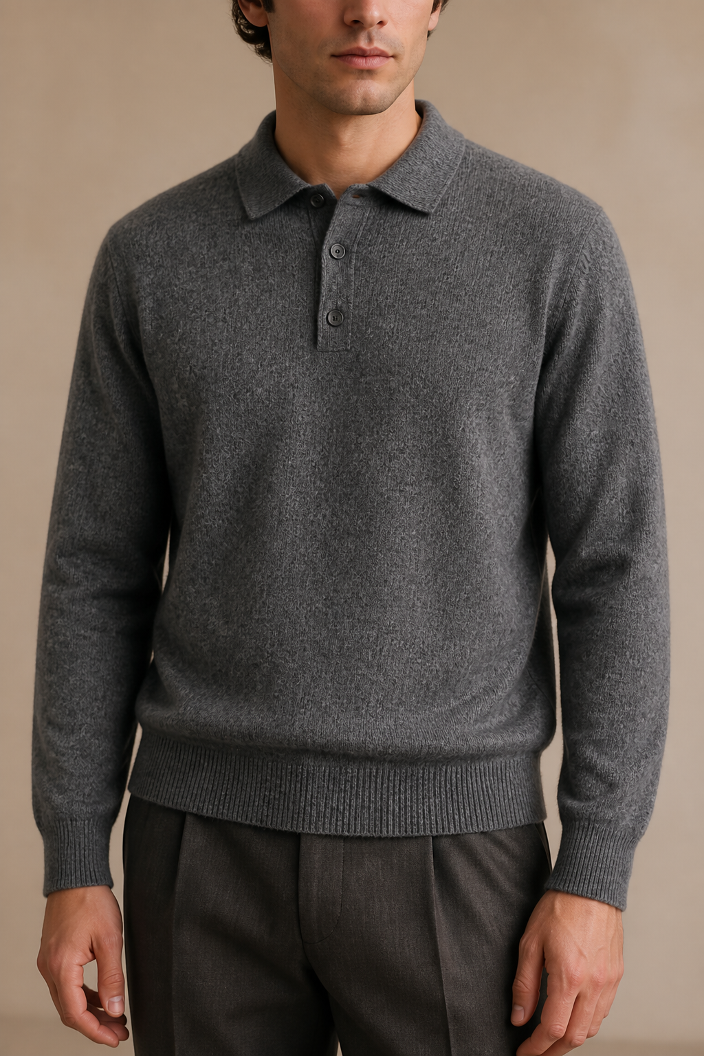 Men's Long Sleeve Knitted Polo Shirt