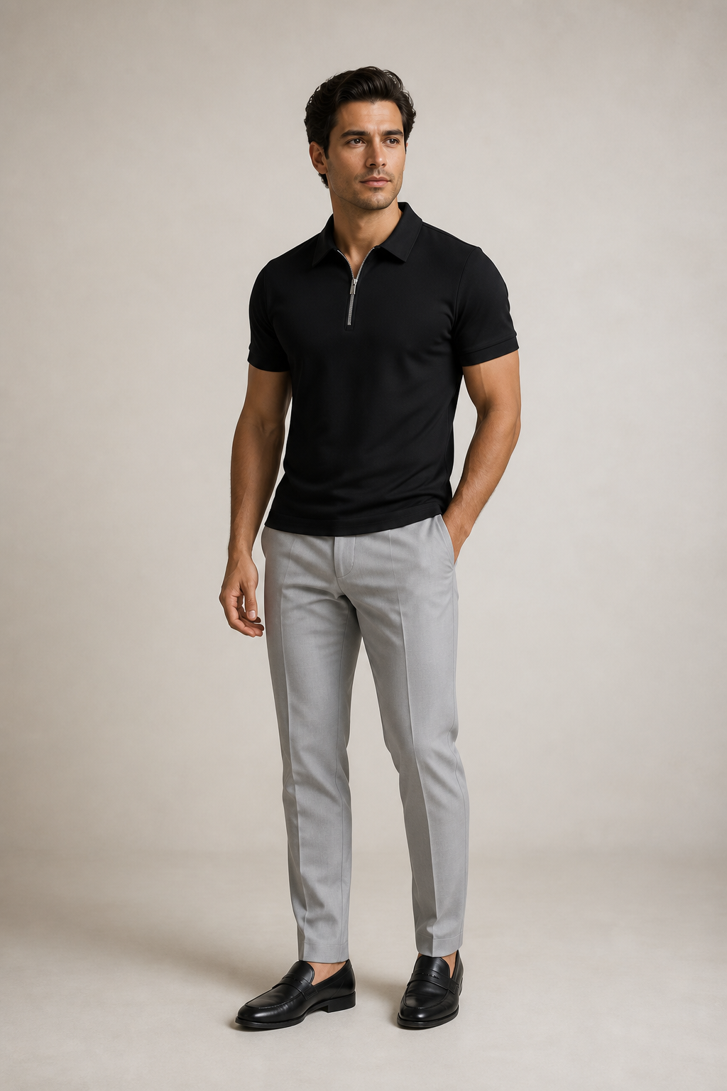 Men's Short Sleeve Zip Polo Shirt in Fitted Cut