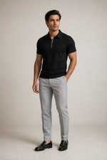 Men's Short Sleeve Zip Polo Shirt in Fitted Cut