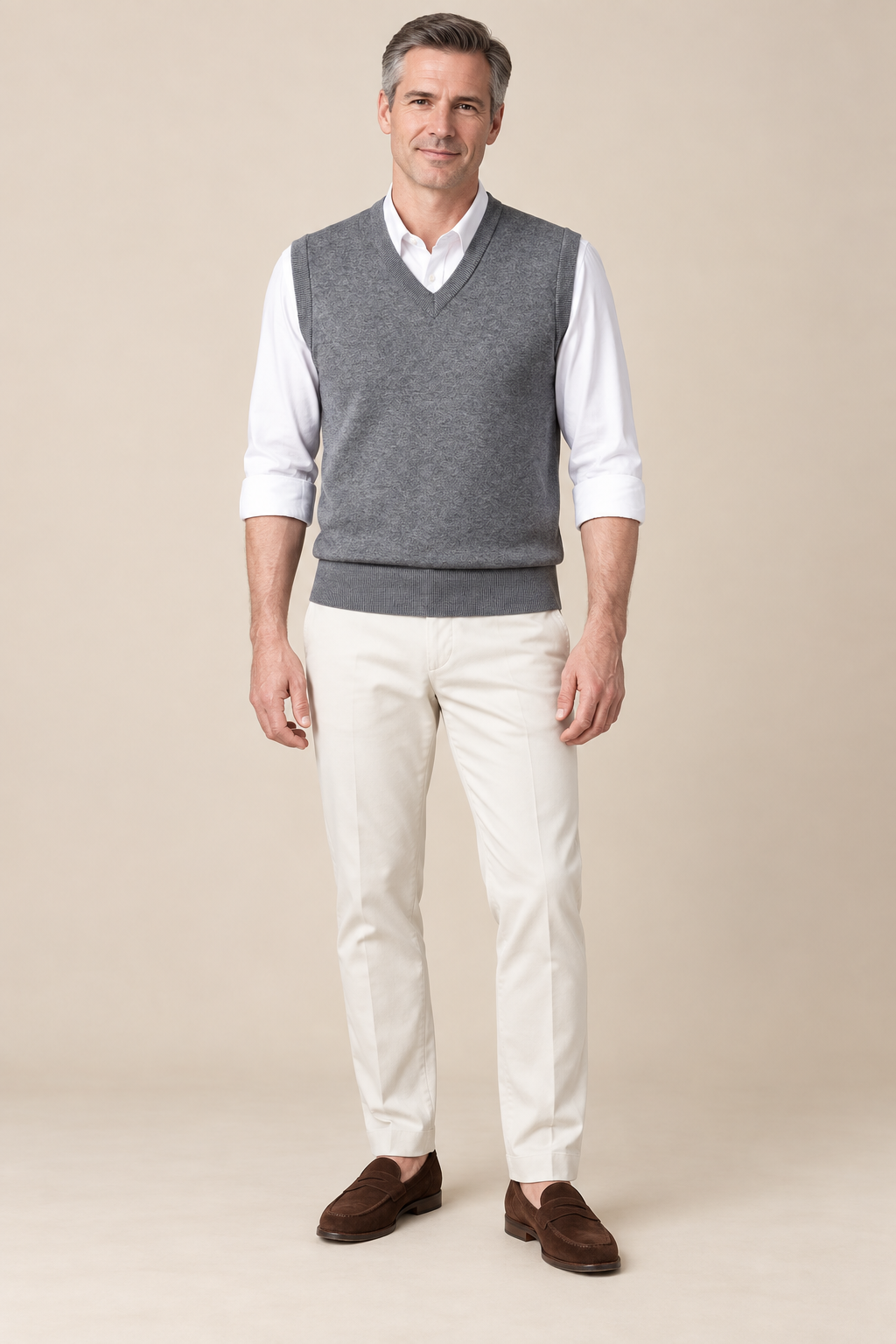 Men’s Plain Knit V-Neck Tank Top with Ribbed Trims