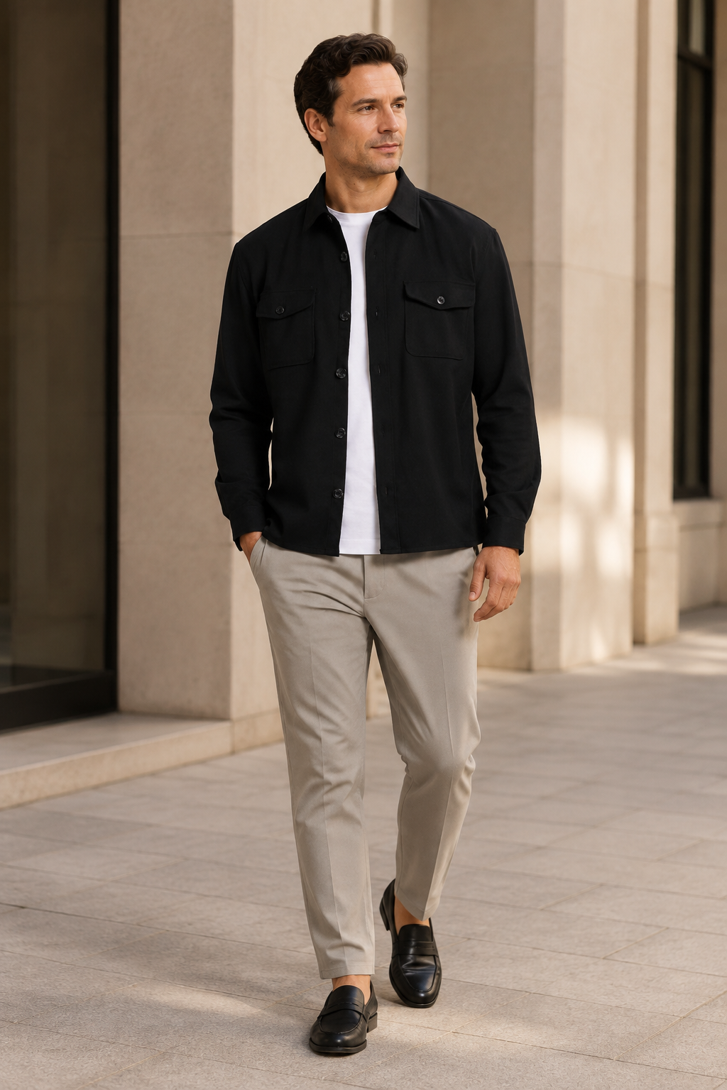 Men's Stretch Twill Overshirt with Chest Pockets