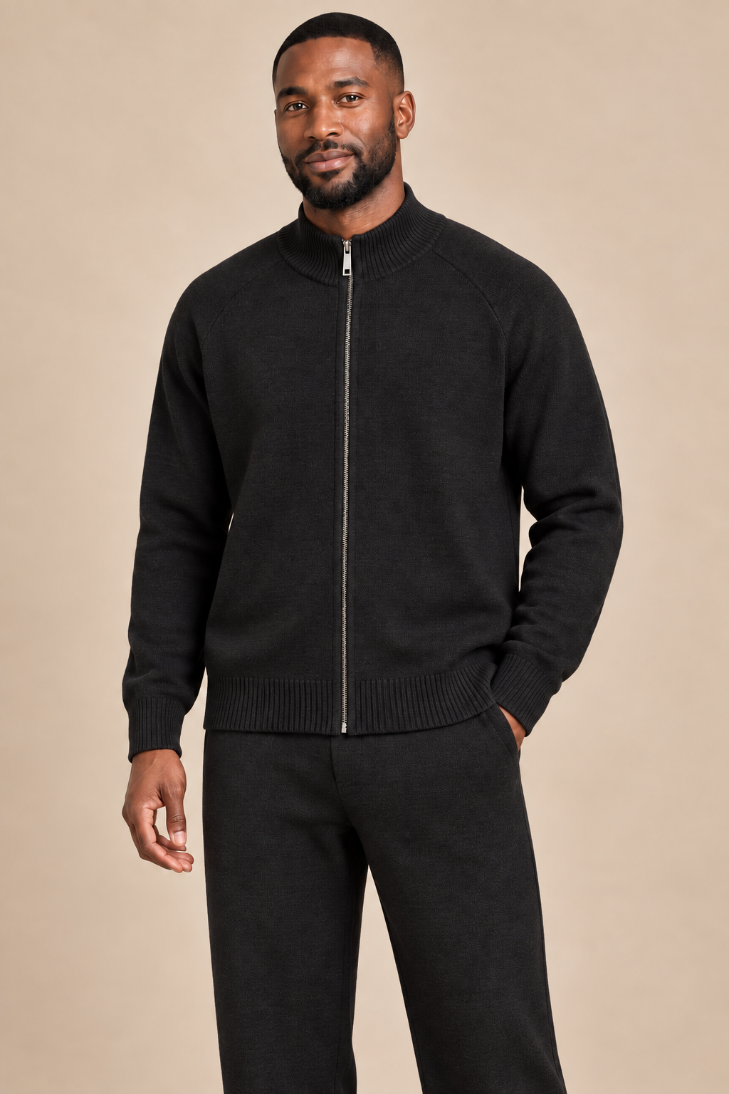 Men’s 100% Merino Wool Knitted Zip Cardigan and Trouser Set