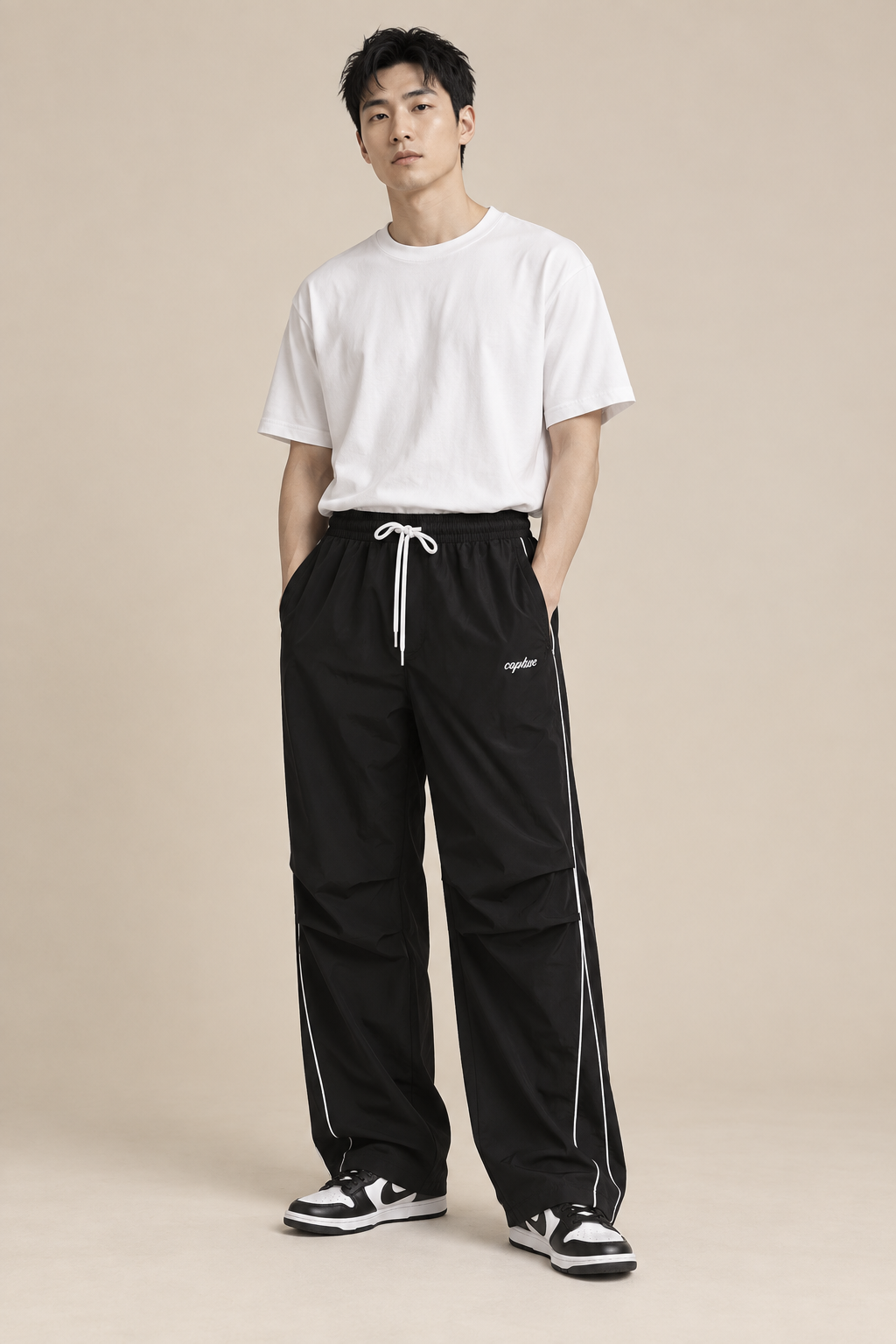Men’s Wide-Leg Casual Trousers with Contrast Side Piping