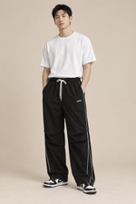 Men’s Wide-Leg Casual Trousers with Contrast Side Piping