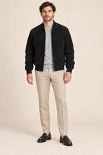 Men’s Suede-Finish Pigskin Leather Bomber Jacket with Ribbed Trims