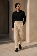 Men's Pleated Corduroy Trousers with High Waist