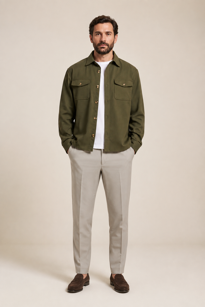 Men's Stretch Twill Overshirt with Chest Pockets