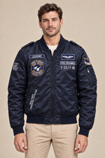 Men’s Padded MA-1 Zip-Up Bomber Jacket with Patches