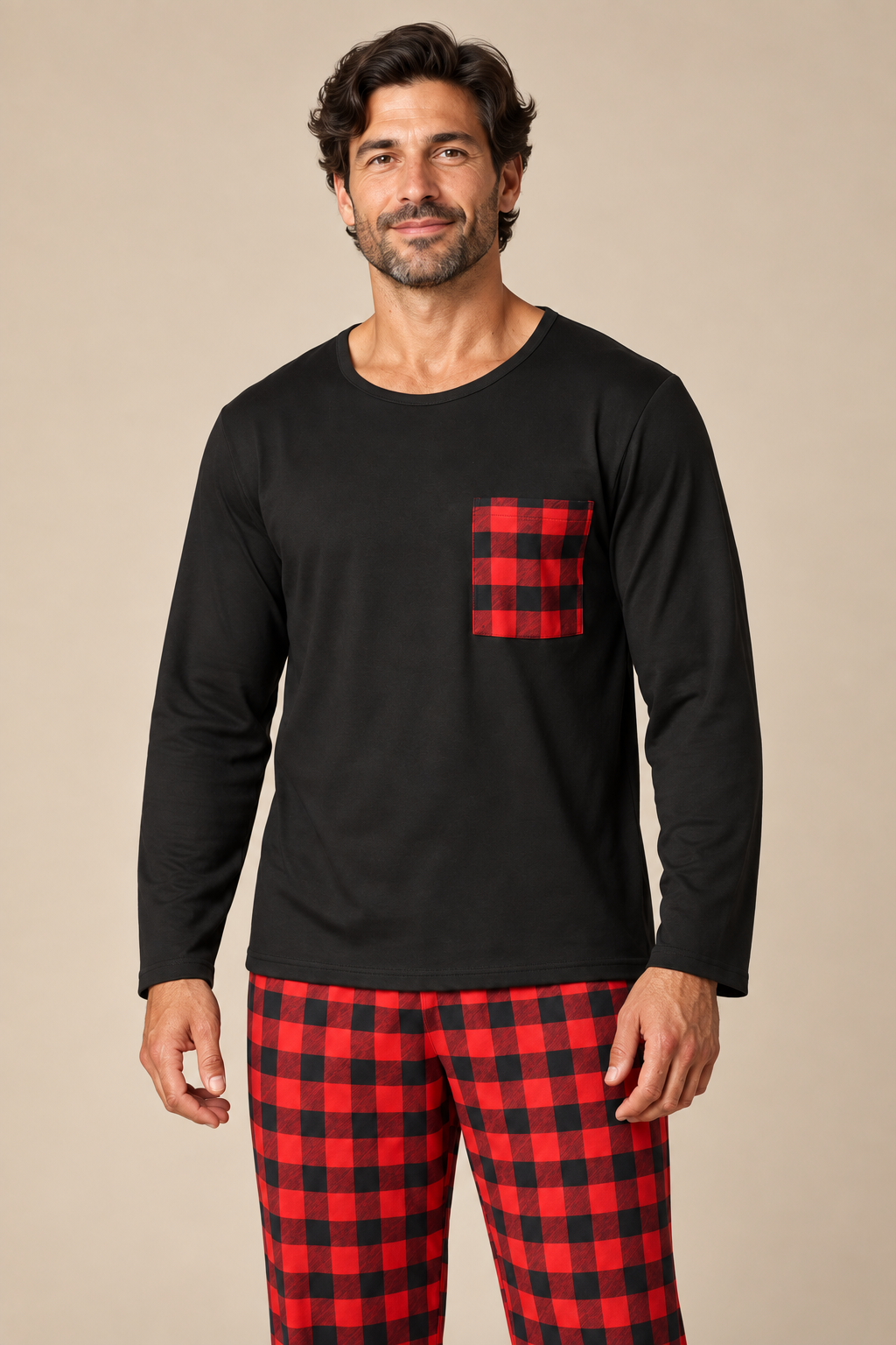 Men’s Checked Winter Pyjama Set with Long-Sleeve Top and Trousers