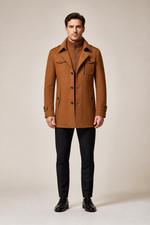 Men's Tailored Coat with Three Buttons and Inner Zip Panel