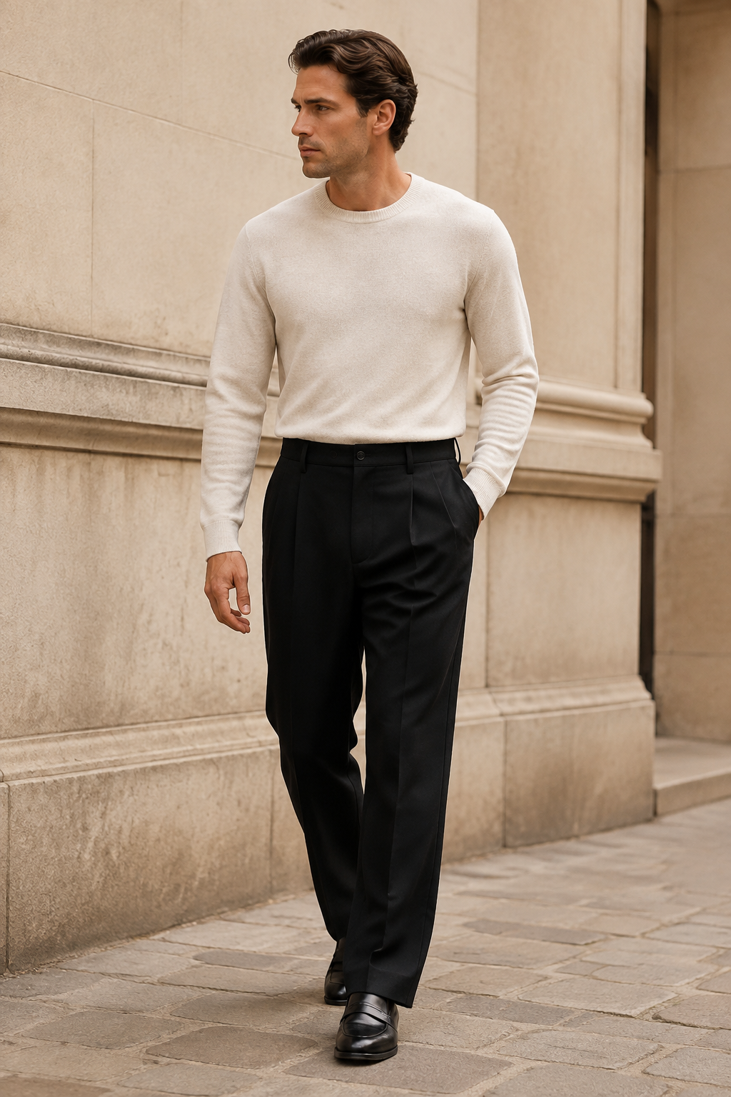 Men's Tailored Pleated Trousers with Belt Loops