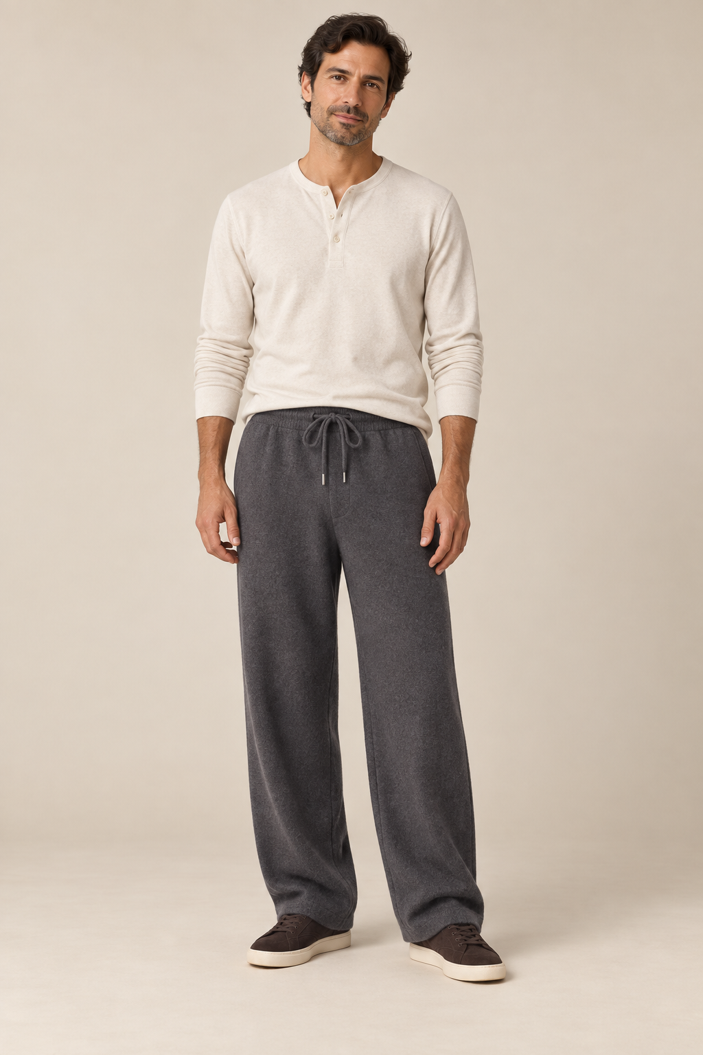 Men’s 100% Cashmere Wide-Leg Drawstring Trousers