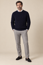 Men’s 100% Merino Wool Cable-Knit Crew-Neck Jumper