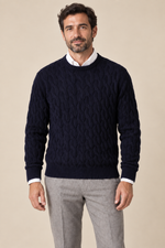 Men’s 100% Merino Wool Cable-Knit Crew-Neck Jumper