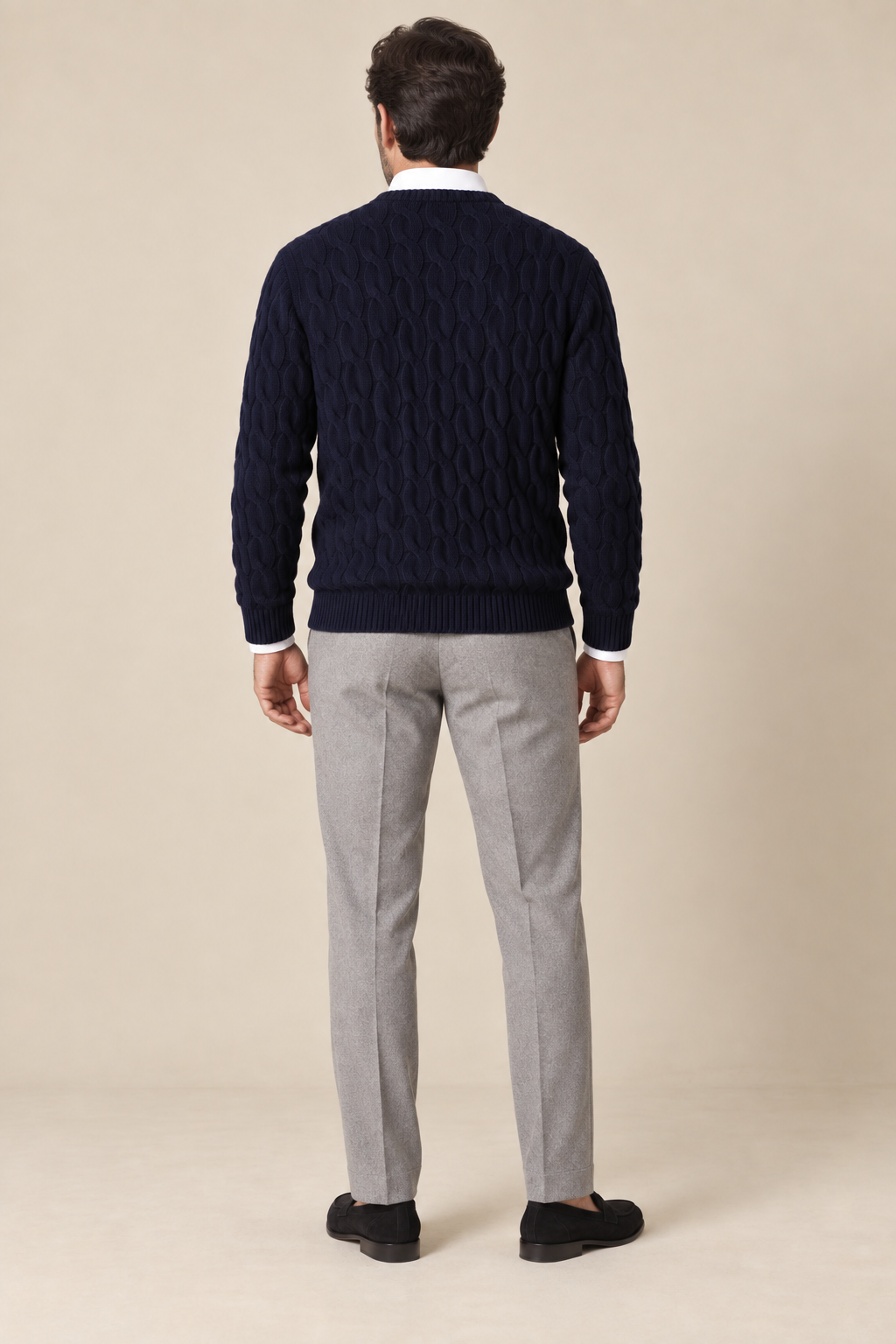 Men’s 100% Merino Wool Cable-Knit Crew-Neck Jumper