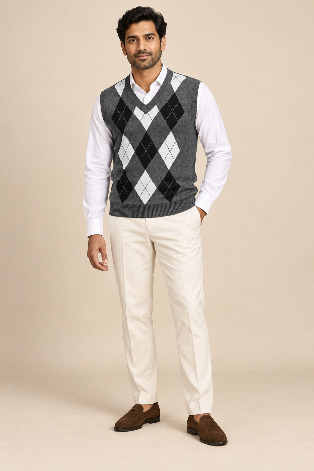 Men’s Argyle Knit V-Neck Tank Top