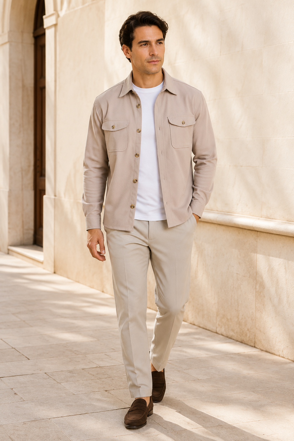 Men's Stretch Twill Overshirt with Chest Pockets