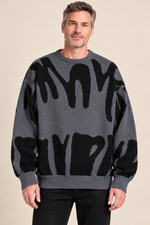 Men’s Abstract Pattern Knit Crew-Neck Jumper with Ribbed Trims