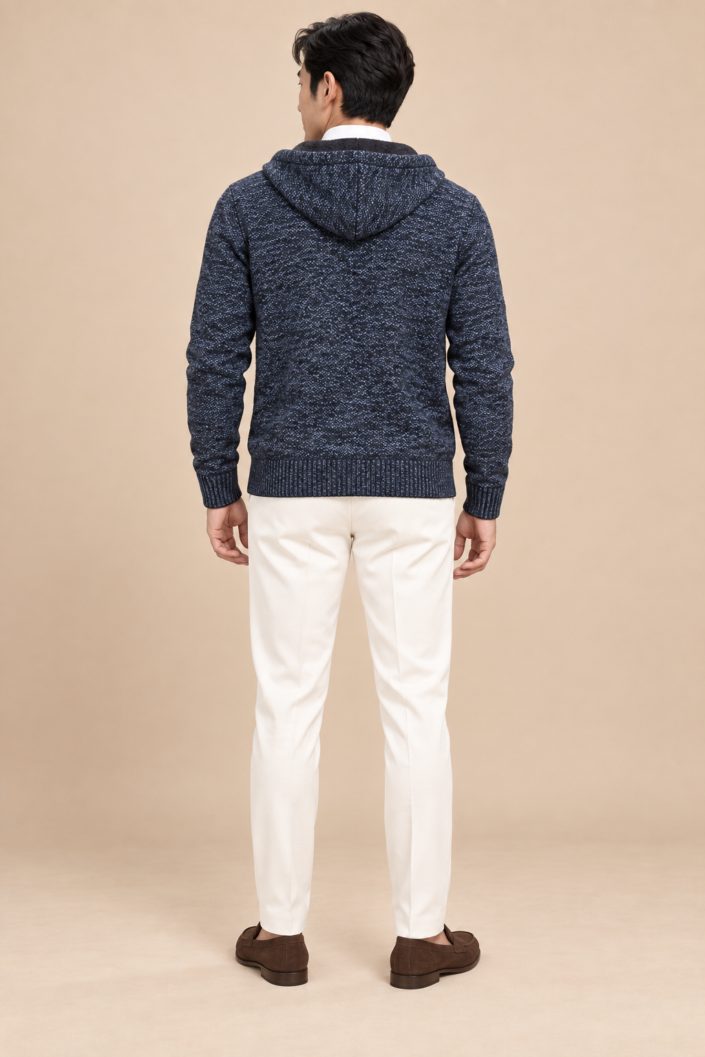 Men’s Hooded Knit Zip-Up Cardigan with Front Pockets