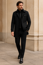Men's Tailored Coat with Three Buttons and Inner Zip Panel